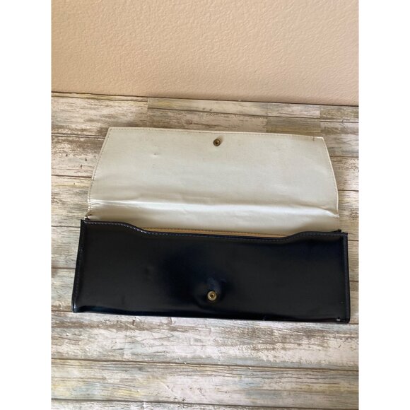 1950s Aetna USA Black Patent Envelope Clutch Purse Royaltone Lined 15" MCM - Picture 5 of 16